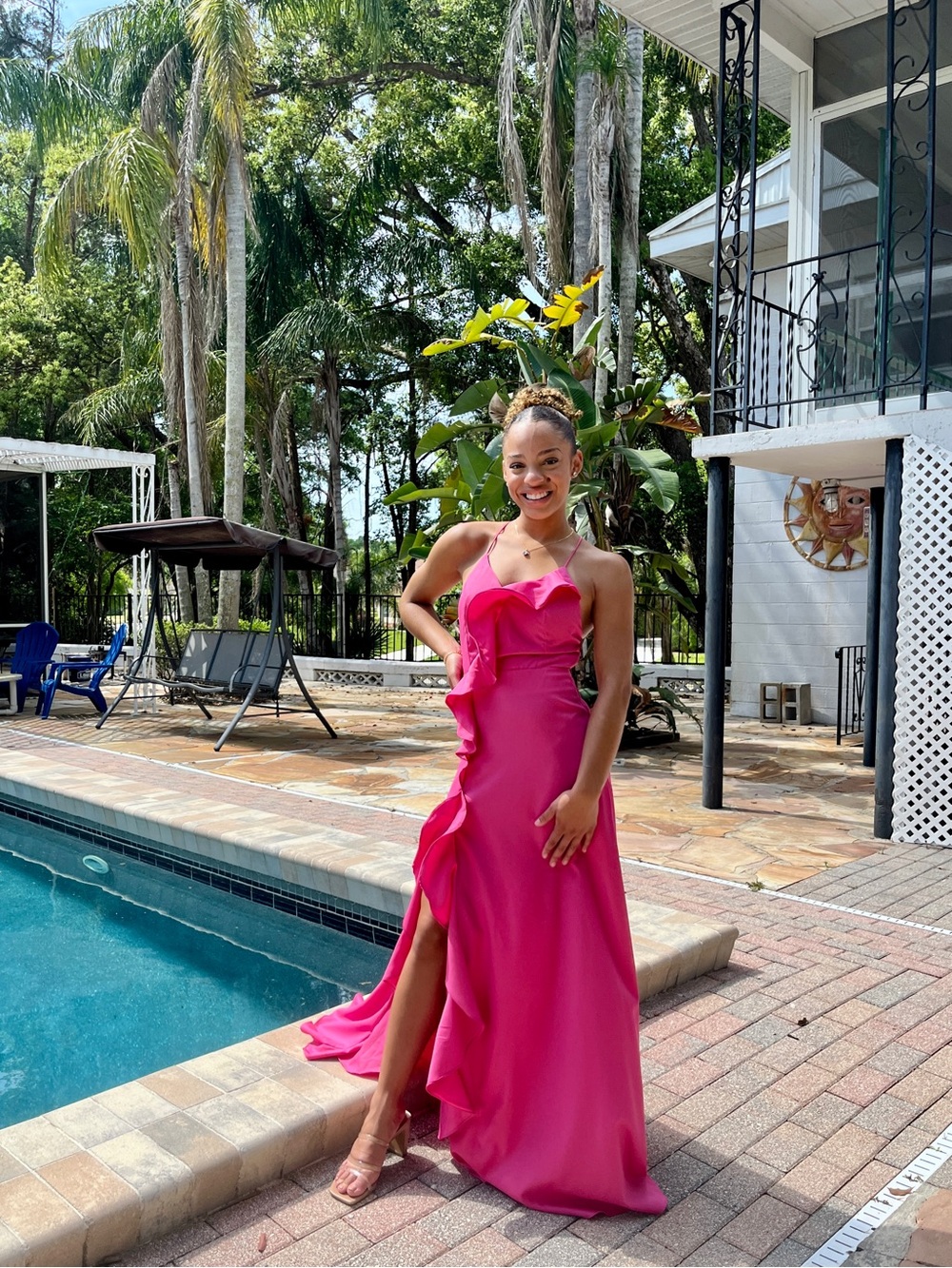 Hot Pink Ruffle Slit Gown - Picture 5 of 5
